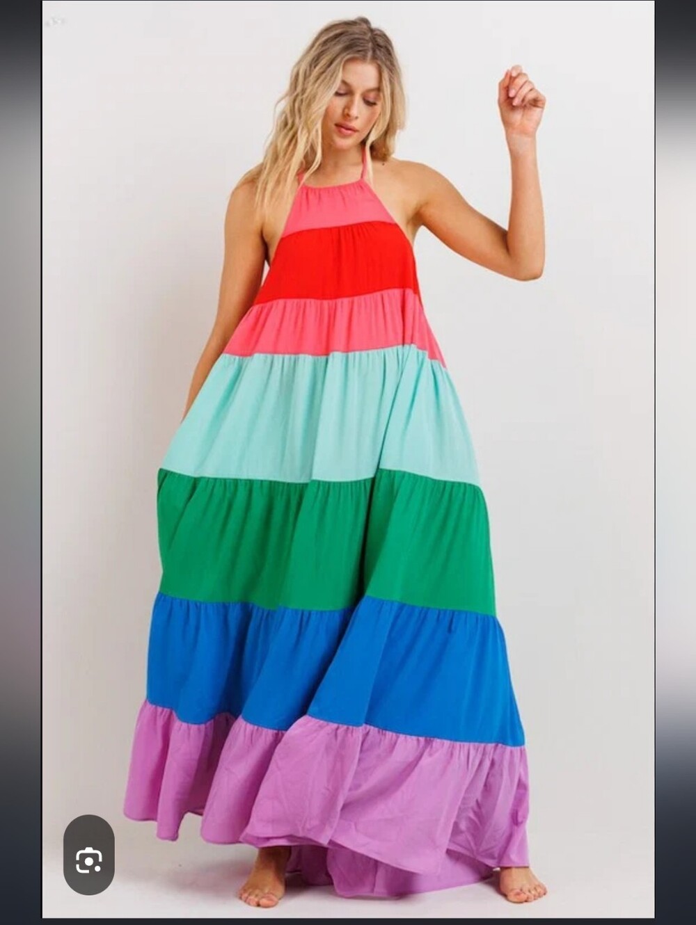 Better Be Women's Maxi Dress Flowy Multi Colored Tiered Halter Poly M/L